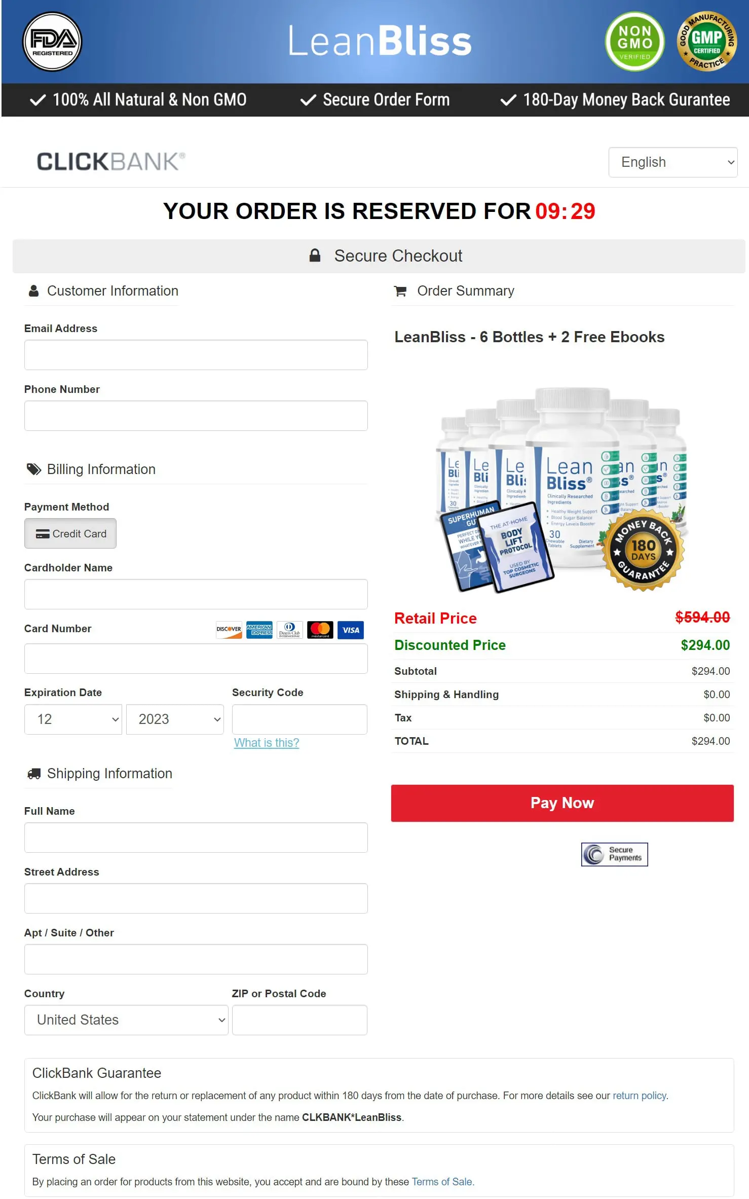 LeanBliss - Order Page
